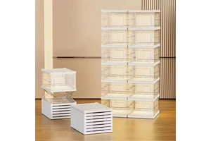 Clear Foldable Plastic PP Sneaker Folding Plastic Shoebox Shoe Stackable Storage Box for Men Woman