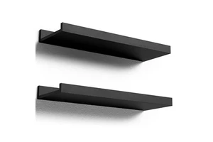 2 Pack Black Floating Wall Storage Shelves with Front Lip Minimalist Wall Mount Picture Ledge Decor Rack for Bedroom Kitchen