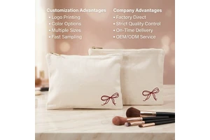 25*20Cm Natural Canvas Zipper Cosmetic Bag Custom Logo Printed Underwear Clothes Storage Cotton Zipper Bag