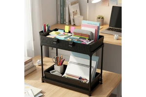 2-Tier Pull Out Sliding Shelf for Bathroom Cabinet Space-Saving Storage Rack for Kitchen Supplies