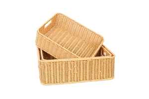 Household Large Capacity Woven Storage Basket for Shelves Waterproof Rectangular Storage Bins Organizers for Closet Pantry Table