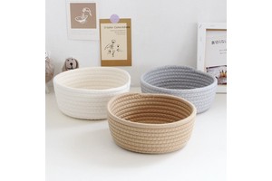 Vintage Orange Cotton Woven Round Basket Home Decor Key Remote Control Storage Container Bathroom Cosmetics Sundries Kitchen