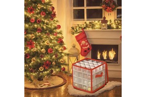 32/64-Grid PP Rectangular Christmas Ornament Storage Box with Handle Large Capacity Bag Holiday Accessory Organizer