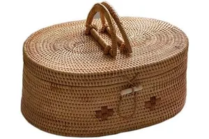 1 Pack Autumn Rattan Woven Circle Storage Basket Eco-Friendly Handmade Multi-Purpose Fashion Custom Logo 30x22x12.5cm