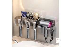 OEM Multi-Functional Wall-Mounted Bathroom Organizer No-Drill Hair Dryer Mouthwash Stand Integrated for Convenient Storage