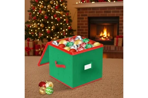 Wholesale 64 Slots Christmas Ornament Storage Box Custom Logo Adjustable Dividers Bauble Organizer Foldable Home Organizer