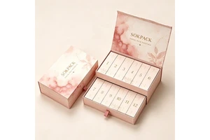 Custom 12 Days Skincare Advent Calendar Gift Box Two Tier Drawer Packaging With Magnetic Flip-Top & Ribbon Puller For Cosmetic