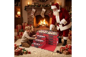 Rectangular Christmas Ornament Storage Box 600D Oxford Fabric Holds 128 Pieces 3-Inch 20-35L Capacity Removable Drawer