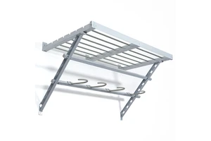 Utility Wall Mounted Storage Organization Rack with 4 Bike Hooks, Integrated Shelf and Layered Track Storage