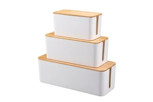 3 Sizes Plastic Wire Cable Organizer Storage Power Strip Management Junction Box with Bamboo Lid