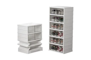 6-Tiers Transparent Shoe Box Drawer Type Extendable Standing Rack Storage 18pcs Household Plastic Simple Telescopic Shoe Rack