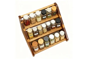 Acacia Wooden Spice Rack For Countertop - 3 Tiered Spice Rack Organizer For Cabinet - Kitchen Spices Organizers