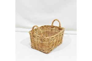 Plastic Eco-Friendly Rustic Rectangular Storage Basket with Woven High Handles for Laundry Storage