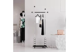 Stainless Steel Hanger Chinese Style Floor Coat Rack Wheeled Mobile Multifunctional Clothes Exhibition Hall Storage Rack