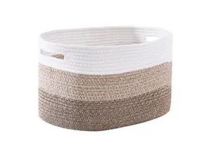 Cotton Rope Woven Storage Basket 22L Round Modern Design Living Room Organizer Handmade Single Tier