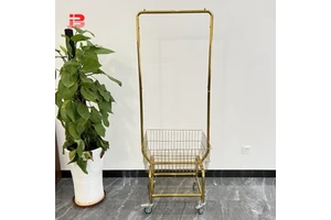 Golden Floor Drying Clothes Rack Bedroom with Storage Basket Clothes and Hat Rack Balcony Removable Hangers