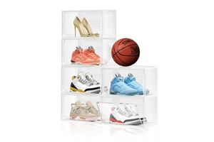 DAYOOH Transparent Magnetic Side Door Shoes Display Organizer Thicken Plastic Home Organizer Foldable Stackable Shoes Box