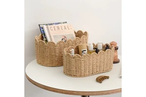 Woven Rectangle Modern Eco-Friendly Seaweed Material Storage Basket-Large Capacity for Clothes Toys Snacks Desktop Organization
