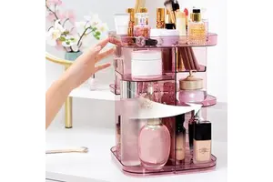 Square Rotating Cosmetic Storage Rack 360 Degree Cosmetic Frame Storage Box Display Case Adjustable Makeup Organizer