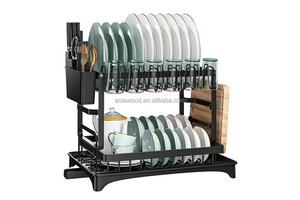 Drainer Rack Holder for Kitchen Counter Durable Kitchen Organizer Metal 2-Tier Dish Drying Rack Bowls Cutlery Dish Rack