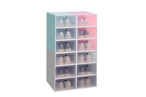 Transparent PP Plastic Women's Household Thickened Flip Cover Square Shoe Box Foldable Design 20-35L Capacity 10kg Load