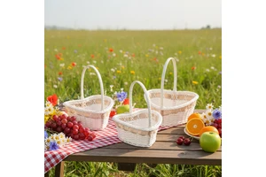 Bulk Lace-Trimmed Woven Baskets Set for Picnic Wedding Favors Kitchen Storage Wholesale Decor Organizers