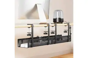 Under Desk Cable Organizer Carbon Steel Mesh Wire Rack Adjustable Desktop Cable Management Holder Router Storage Tray