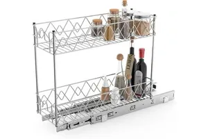 Slim Pull Cabinet Organizer 7 Inch Double Layer Heavy Duty Chrome Coated Metal Storage Rack Kitchen Vertical Cabinet Smooth