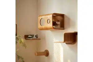 Wooden Cat Wall Mounted Climbing Shelf Cat House Furniture Bed Hammock Cat Condo Shelf Wall Shelves
