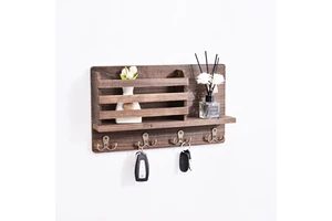 Wooden Home Multi-Purpose Wall Key Storage Rack, Foyer Wall Mounted Mail and Letter Storage Rack, Small Item Wall Hanging Rack
