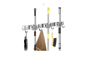 YOTO Space Saving Broom Mop Organizer Wall Mount Rack for Bathroom Kitchen Home Storage Solutions