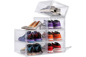 Front Opening Shoe Storage Box,Set of 8/ 6/12,Shoe Box Clear Plastic Stackable,Drop Front Shoe Box With Clear Door