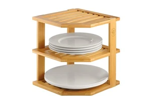 Plate Organizer for Cabinet - Bamboo Kitchen and Bathroom Organization - Ideal for Cabinet Space Saving, Corner Cabinet