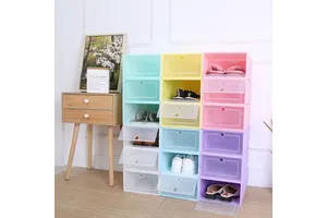 Custom Wholesale Plastic Clear Acrylic PET Shoe Box Drop Front Magnetic Drawer Stackable Sneaker Storage 3-6L Capacity