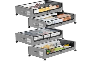 Modern Foldable Under Bed Storage Box with Wheels Oxford Cloth Organize Blankets & Quilts in Containers/Bins
