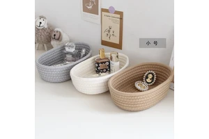 Oval Storage Basket Set- Natural Cotton Rope Woven Baskets for Organizing