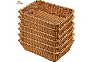 XL-Multifunction PP Woven Rectangle Food Display Basket Rustic Design Storage Basket for Kitchen Bedroom Dining Room