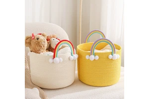 Rainbow Cartoon Cute Round Fabric Storage Basket Woven Cotton Rope Storage Basket Kids Blanket Baskets For Living Room