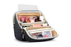 Large Capacity with Room for Brushes and Mirror, Portable Standing Make up Case, Waterproof Cosmetic Toiletry Bags with Handle