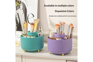 Multifunctional Rotating Plastic Pen Holder & Cosmetic Brush Storage Box Light Luxury Large Capacity Desktop Storage Rack