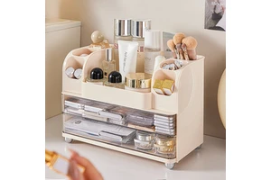 Household Plastic Cosmetic Organizer Desktop Vanity Drawer Divider Makeup Box Skincare Lipstick Dust-Proof Storage Rack Modern