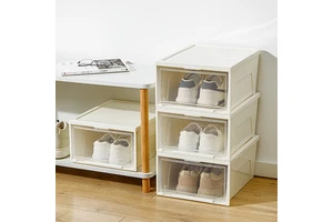 Solid Color Thickened Large Size Flip-Top Dustproof Transparent Rectangular Shoe Storage Box Modern 10-20L Capacity Floor Type