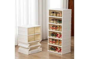 Large Shoe Storage Box Transparent Plastic Stackable Shoe Organizer for Closet Space Saving Foldable Sneaker Containers Bins