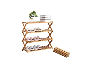 Wholesale 4 Tier Customized Portable No Assembly Foldable Designs Amazing Living Wooden Bamboo Panel Shoe Racks For Home