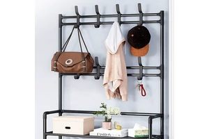 Multifunctional Metal Double Tier Coat Rack with Storage for Hanging Clothes and Hats in Living Room Bathroom Customizable Size