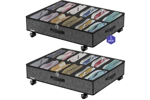 Plastic Foldable Underbed Closet Wardrobe Shoe Organizer Box Bins Storage Containers with Wheels