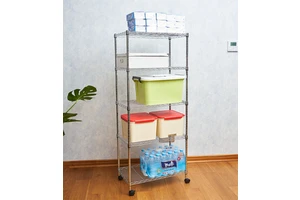 Multi-functional 5 Tier Wire Shelving Home Storage Organizer Rolling Chrome Wire Rack with Wheel