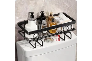 Wall-Mounted Standing Type No-Drill Toilet Organizer with Single-Tier Metal Bathroom Storage Rack & Space-Saving Shelf