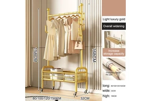 Modern Light Luxury Iron Heavy Duty Floor-standing Mobile Multi-functional Coat Rack Dressing Rack Living Room Storage Shelves