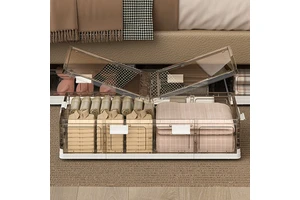 Modern Plastic PP Under Bed Storage Box Foldable and Stackable Containers with Wheels Rectangle Design for Work Occasions